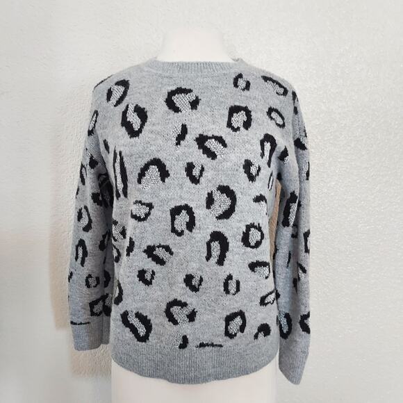 Anne Klein Gray Leopard Print Knit Sweater Size M - Picture 1 of 11